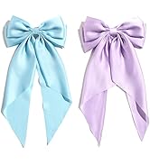 SUSULU Blue Hair Bow Clips for Women Lilac Big Bows Metal Clips French Barrette with Long Tail Sa...