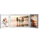 WARM&amp;LOVE 3 Picture Frame, 4x6 &amp; 6x8 Triple Folding Hinged Photo Frames, Rustic Wood Desk Family ...