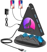 Powered USB Hub 3.0, 6-Port Hub(4 USB 3.0 Data Ports + 2 Smart Charging Ports) with RGB Night Lig...