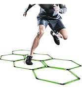 GHB Hex Agility Rings (6 Set) with Carry Bag, Portable Hexagon Speed Rings for Footwork Training,...