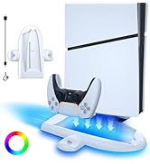 WUXIDIXI PS5 Slim Vertical Stand with Controller Charging Station, PS5 Slim Console Cooling Stati...