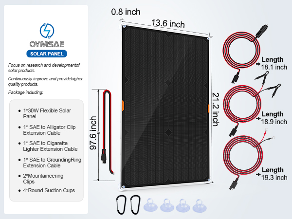 OYMSAE 30 Watt 12 Volt Solar Panel Solar Trickle Charger 30W 12V Portable Solar Battery Charger