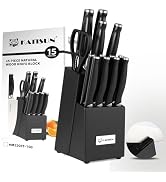 KATISUN 15-Piece Kitchen Knife Set with Block, ABS Ergonomic Handle for Chef Knife Set and Serrat...