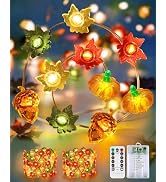 2 Pack 60LED Fall Decoration 3D Pumpkin Acorn Maple Leaf String Lights Battery Operated, 20FT Fal...