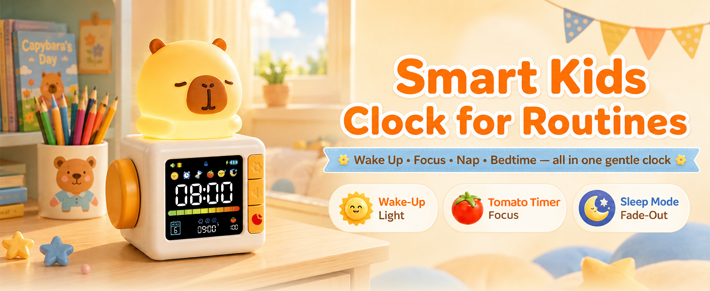 Capybara Kids Alarm Clock with Night Light 1464*600-1