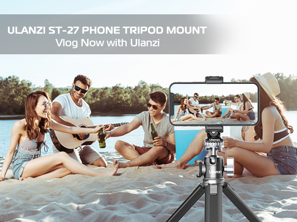 ULANZI ST-27 Phone Tripod Mount, 360° Metal Phone Holder for Tripod w 3 Cold Shoes &amp; Arca Port