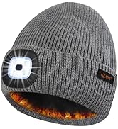 Fleece Lined LED Beanie with Light, USB Rechargeable Winter Warm Knit Hat, Hands-Free Lighted Cap...