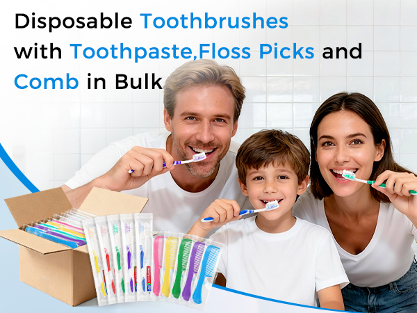 4-in-1 Toothbrushes with Toothpaste, Floss Picks and Comb in Bulk