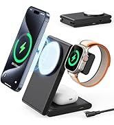 3 in 1 Wireless Charging Station for Multiple Devices, Fast Foldable Travel Mag-Safe Stand for iP...