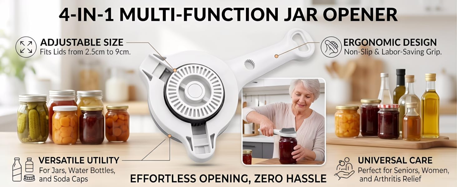 2026 New 4-in-1 Retractable Jar &amp;amp; Bottle Opener, Jar Opener Ergonomic Stainless Steel