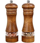 Haomacro Wood Salt and Pepper Grinder Set, Manual Mills with Acrylic Window, Adjustable Ceramic G...