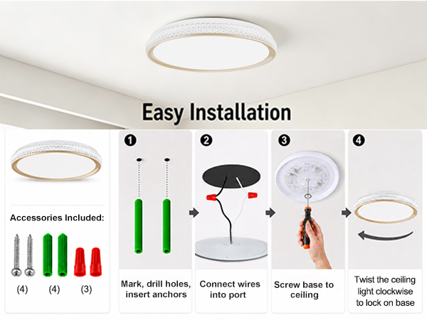 LED Flush Mount Ceiling Light Fixture Dimmable LED 5CCT Modern for Kitchen Kitchen Bathroom Hallway