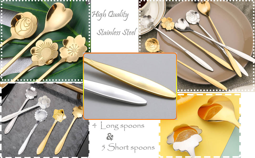 9 Pcs Flower Spoon Coffee Teaspoon Set