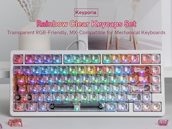 Keyporia rainbow clear keycap set, transparent RGB-friendly PBT keycaps