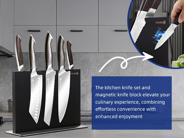  kitchen knife set with a wooden magnetic knife holder