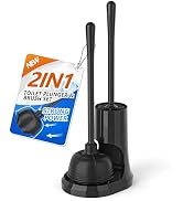 uptronic Toilet Plunger and Brush, Bowl Brush and Heavy Duty Toilet Plunger Set with Holder, 2-in...