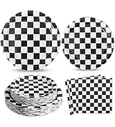 RVXHUA 150PCS Race Car Birthday Party Decorations - Black and White Checkered Plates and Napkins ...