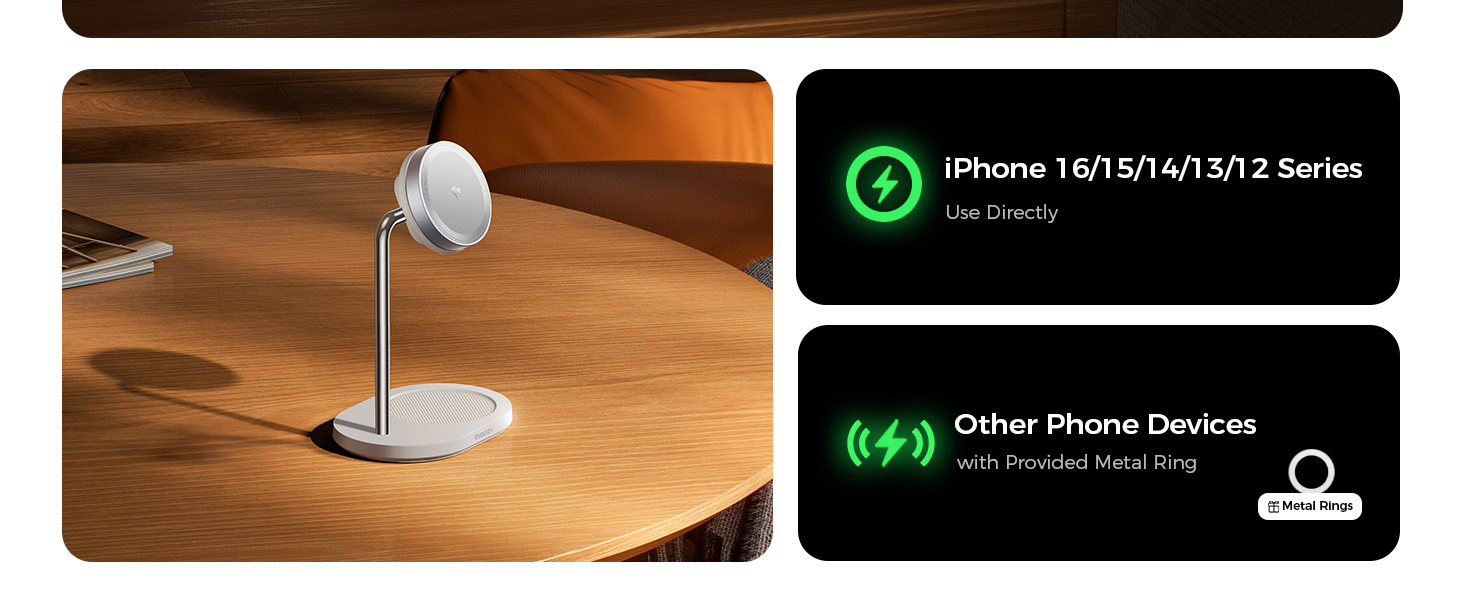 iPhone 16/15/14/13/12 Series Use Directly, Other Phone Devices with Provided Metal Ring