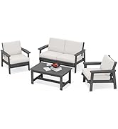 SERWALL HDPE Outdoor Couch and Coffee Table with Thick Cushions, 4 Piece Outdoor Patio Furniture ...