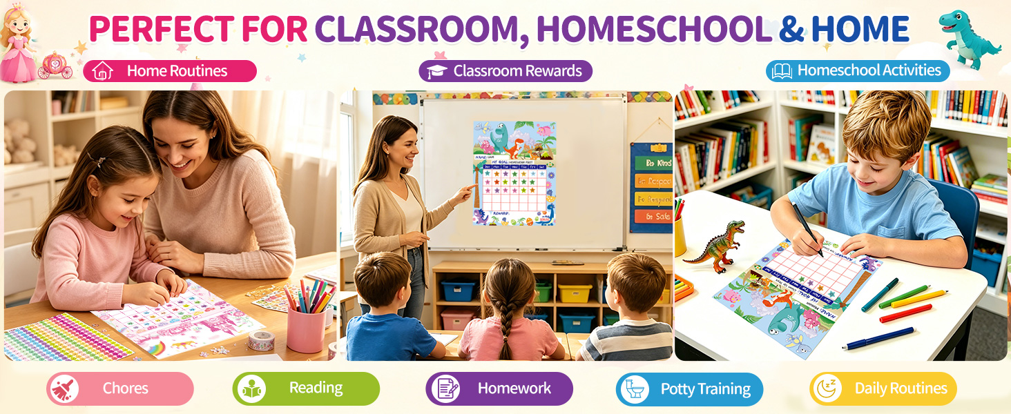 Reward charts for classroom and home use