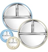 BUSOHA 2 Pack Stainless Steel Kids Plate with Suction - 9” Divided Toddler Baby Plates with Silic...