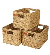 Bobovie Large Wicker Storage Baskets, Set of 3, Water Hyacinth Basket Organizer, 14.2x10.2x8.7H I...
