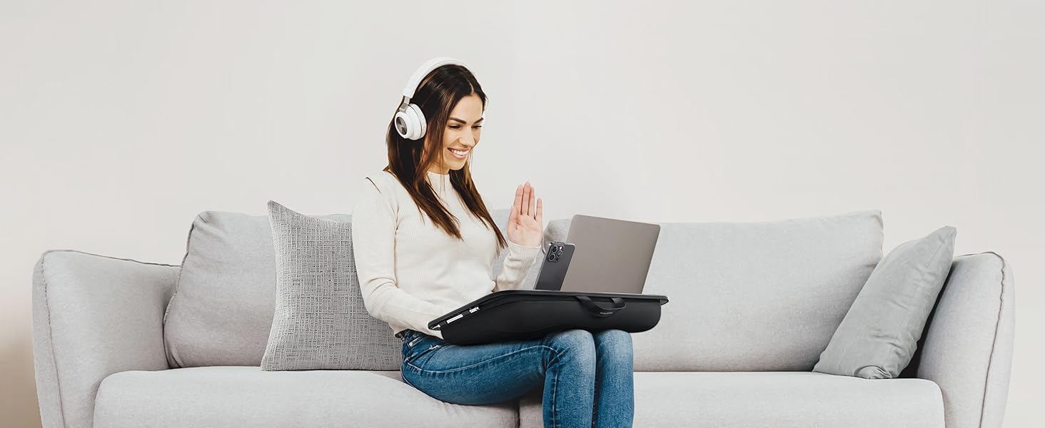 Couch lap desk with soft cushion for laptop and writing work at home work from home remote worker