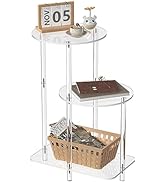 Eglaf Acrylic Round Side Table - 3 Tiers Step End Table - Clear Nightstand Small Bedside Table Ac...