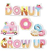Chunnin 6Pcs Wooden Donut Table Centerpiece Donut Birthday Party Decorations Sweet One Grow Up Pa...