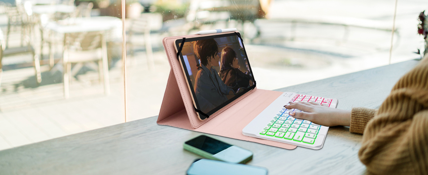 Universal Tablet Backlit Keyboard Case Pink - 27