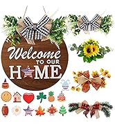 Interchangeable Welcome Sign for Front Door with 4 Seasonal Wreaths and 14 Changeable Icons, Farm...