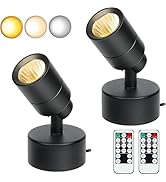 MIOBLUE 2Pack LED Spotlights Indoor, 3W Uplighting with Remote Control Dimmable &amp; Timer, 3 Colors...