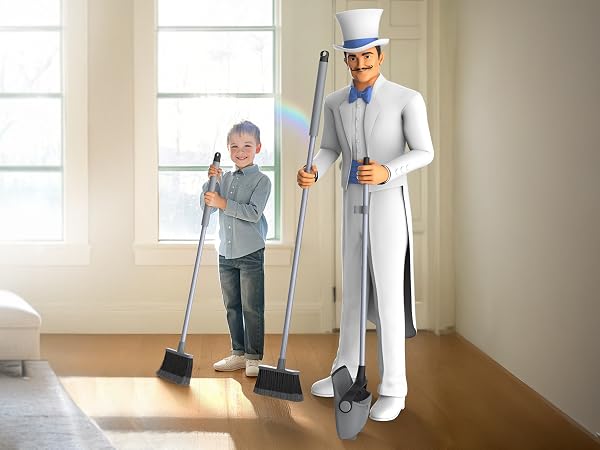 MR.SIGA Broom and Dustpan Set with Adjustable Long Handle