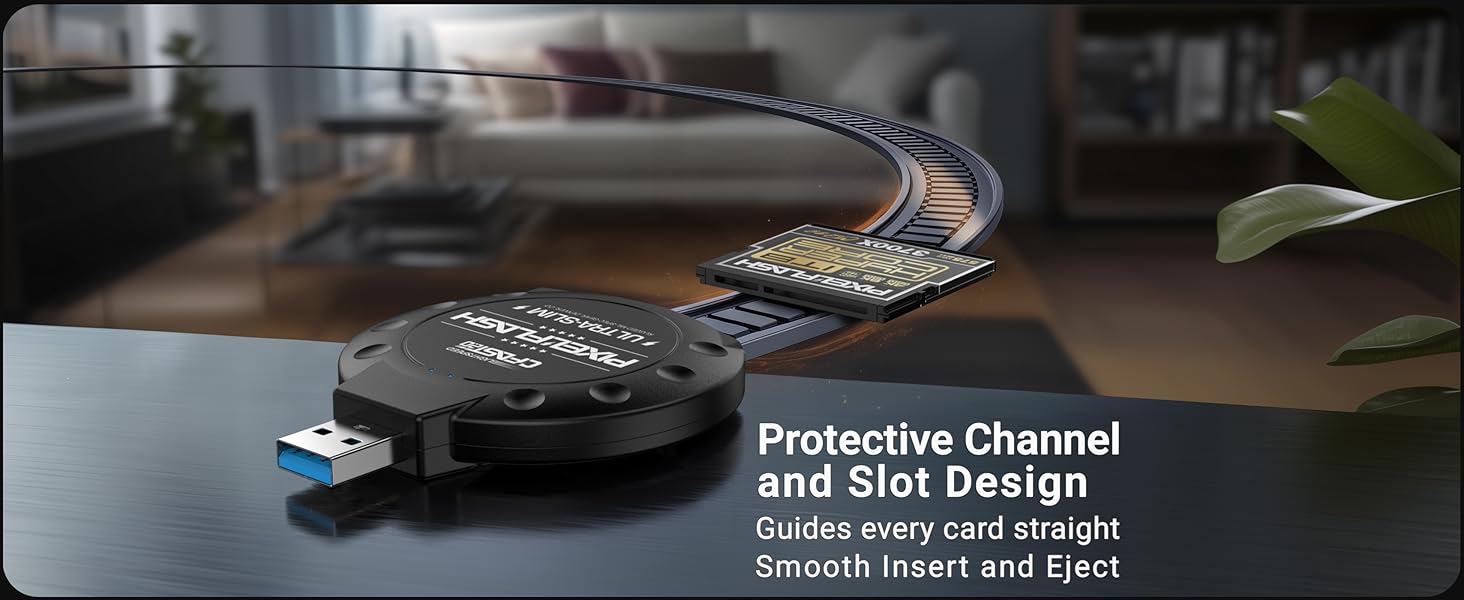 Black PixelFlash Classic CFast reader with protective channel, smooth insert and eject design
