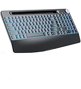 JOMAA 2.4G Wireless Silent Keyboard, Rechargeable,with 7 Colored Backlits &amp;Phone Holder &amp;Wrist Re...
