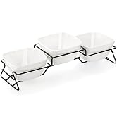 ZENFUN 10 oz Square Bowl Chip &amp; Dip Serving Set, Pocelain Ramekin Bowls with Metal Rack Stand, Wh...
