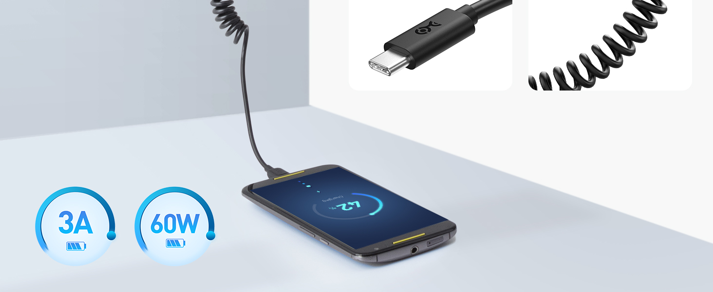 Cable Matters Coiled 3A / 60W USB C to USB C cables