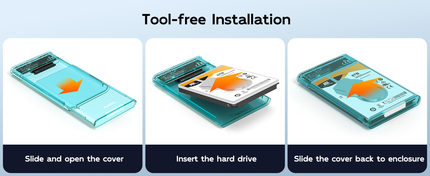 2.5 hard drive enclosure Tool-Free Clear for 2.5 Inch SSD &amp; HDD 9.5mm 7mm External Hard Drive Case