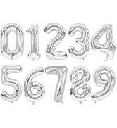 TONIFUL Balloons 16 Inch Silver 0-9 Number Mylar Foil Balloons 10 Pcs Silver Custom Digital Ballo...