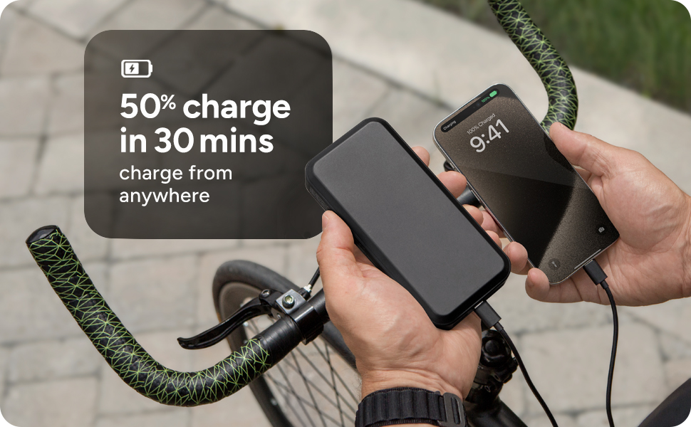 portable charger, 50% charge in 30 minutes, charge anywhere, rugged charger