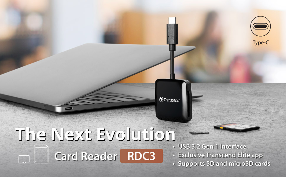 SD/microSD Card Reader, USB 3.2 Gen 1, Black, Type C