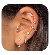 BESTEEL Small Stud Hoop Earrings for Women - 7 Pairs Hypoallergenic 14K Gold Plated Huggie Earrin...