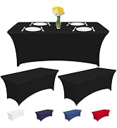 CXPSINC 3 Pack Fitted Spandex Table Covers 6 Foot Stretch Tablecloths Washable and Wrinkle Resist...