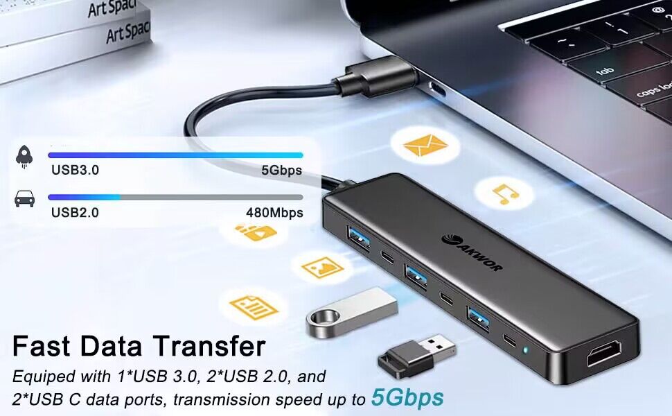 usb 3.0 to hdmi mulitport adapter, 7 in 1 usb 3.0 hub