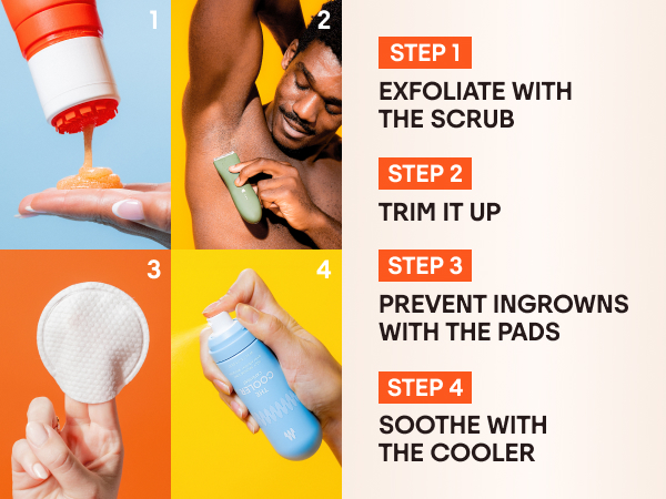 Exfoliate with the scrub, trim it up, prevent ingrowns with the pads, soothe with the cooler