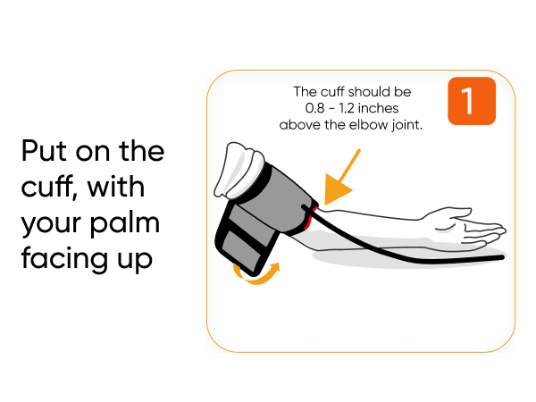 Put on the cuff, with your palm facing up