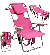 WKFAMOUT 16" Tall Backpack Beach Tanning Chair with Camping Stool for Adults, Heavy Duty 5-Positi...