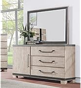 Roundhill Furniture Arbela Wood 3-Drawer Combo Dresser with Mirror, Weathered Oak