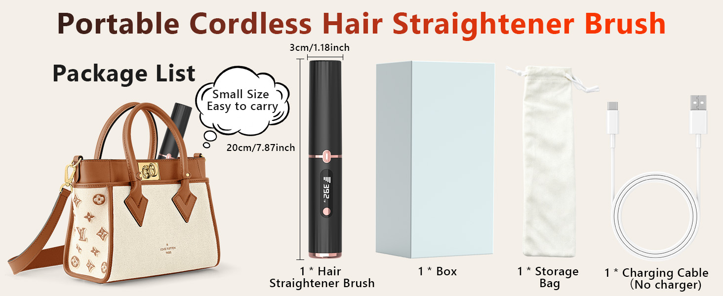 Cordless Hair Straightener Brush, Portable 4500mAh Rechargeable Straightening Comb, MCH Fast Heat
