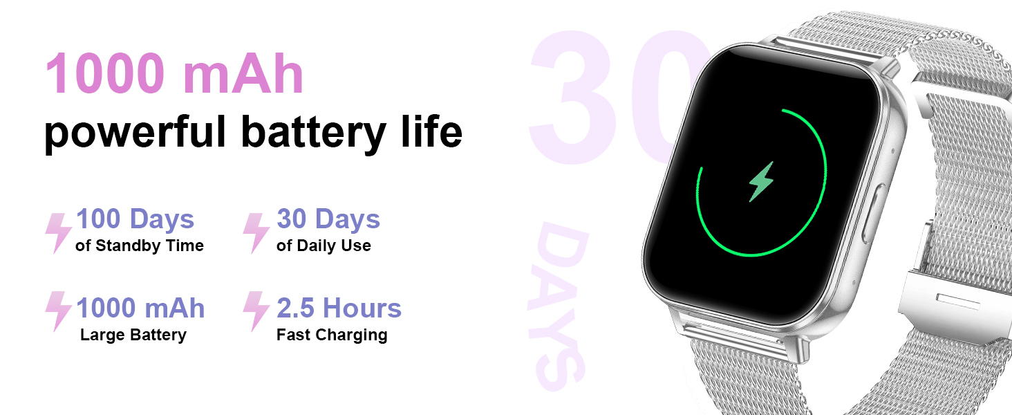 The battery has a capacity of 1000mAh and can be used for 30 days